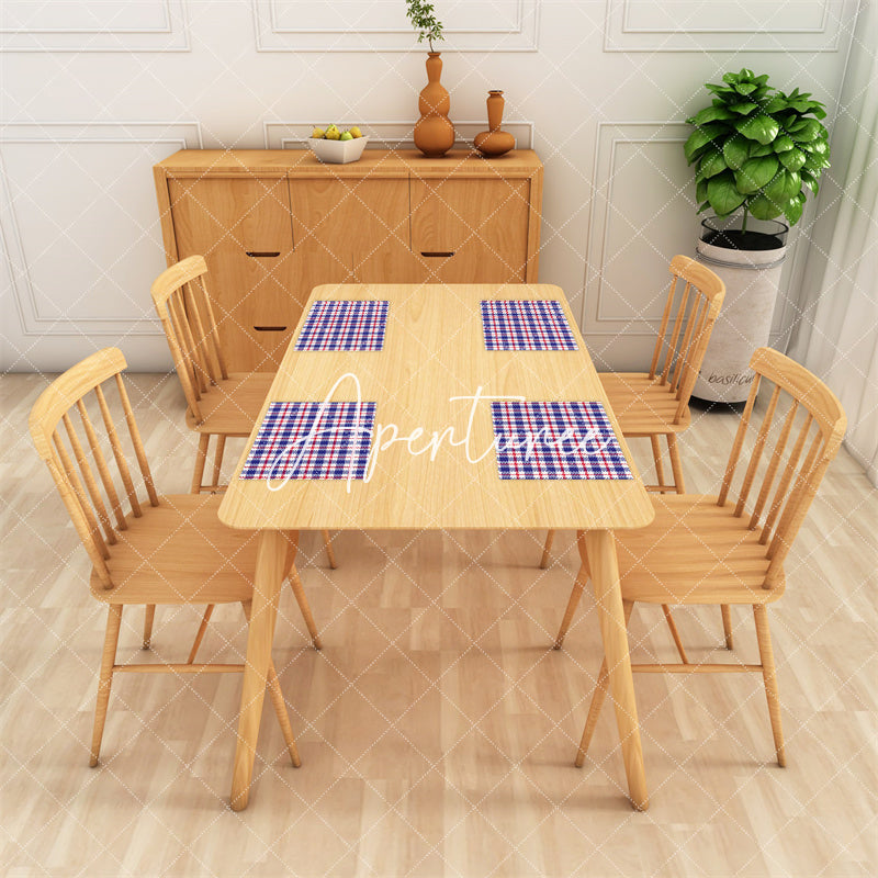 Aperturee - Blue Red Plaid Independence Day Set Of 4 Placemats