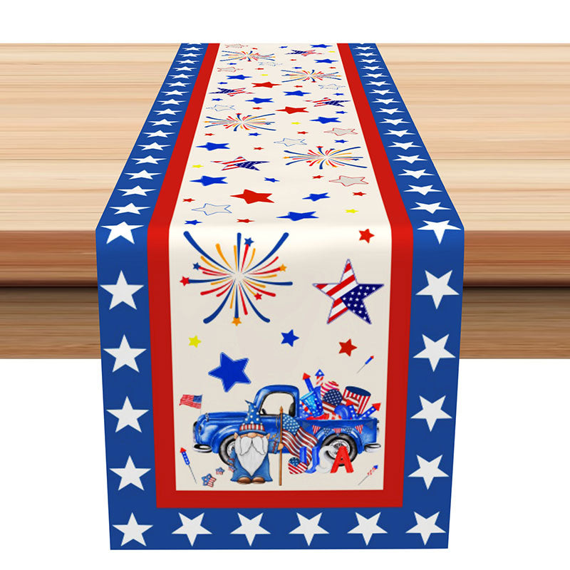 Aperturee - Blue Red Star USA Flag Independence Day Table Runner