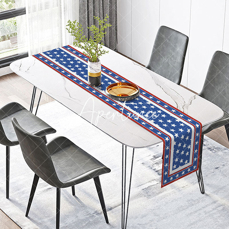 Aperturee - Blue Red Stars Table Runner For Independence Day