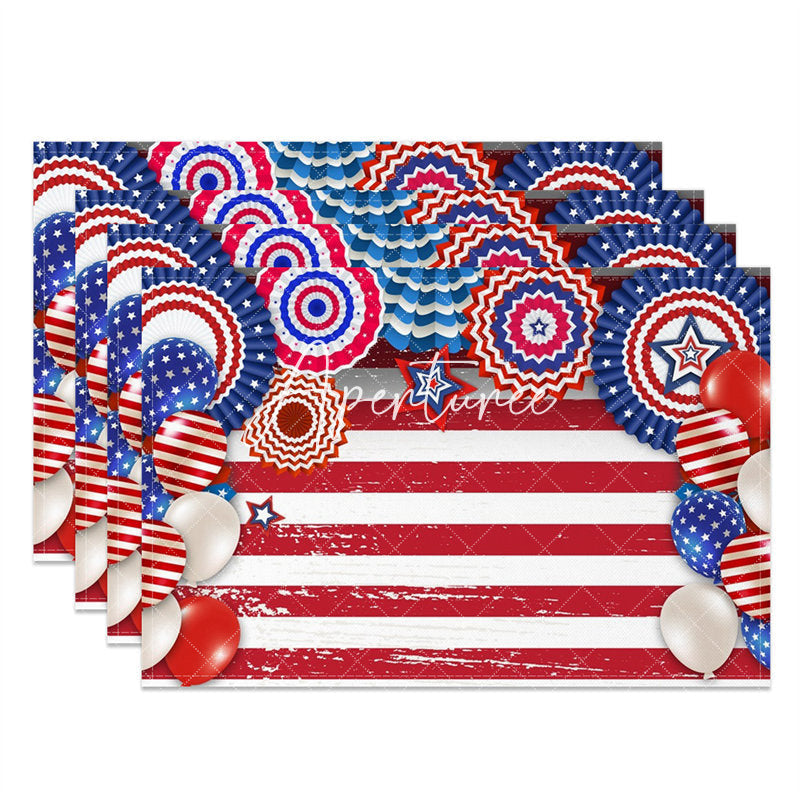 Aperturee - Blue Red Stripe Balloon Stars Set Of 4 Placemats