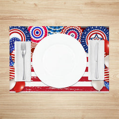 Aperturee - Blue Red Stripe Balloon Stars Set Of 4 Placemats