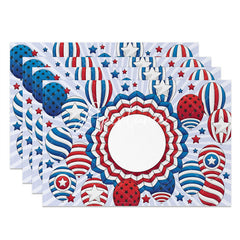 Aperturee - Blue Red Stripe Star Balloon Set Of 4 Placemats