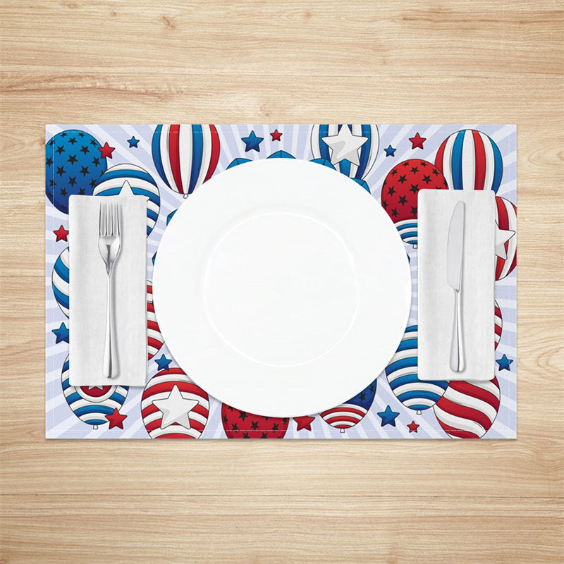 Aperturee - Blue Red Stripe Star Balloon Set Of 4 Placemats