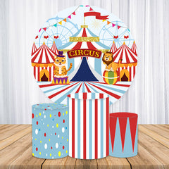 Aperturee Blue Red Stripes Circus Round Birthday Backdrop Kit