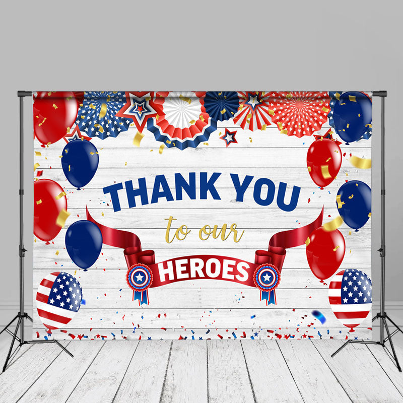 Aperturee - Blue Red Thank You Heroes Independence Day Backdrop