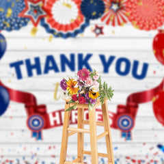 Aperturee - Blue Red Thank You Heroes Independence Day Backdrop