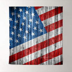 Aperturee - Blue Red USA Flags Wood Independence Day Backdrop