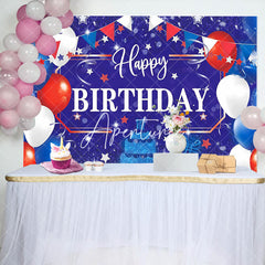 Aperturee - Blue Red White Balloon Bokeh Happy Birthday Backdrop