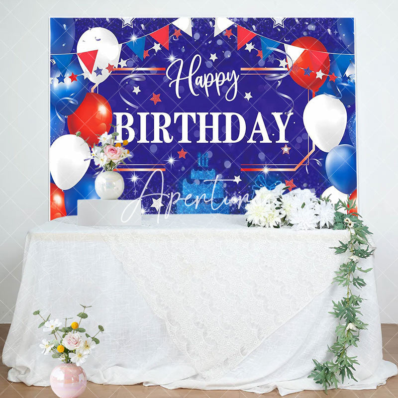 Aperturee - Blue Red White Balloon Bokeh Happy Birthday Backdrop