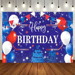 Aperturee - Blue Red White Balloon Bokeh Happy Birthday Backdrop