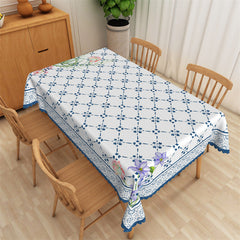 Aperturee - Blue Repeat Pattern Floral Rectangle Tablecloth