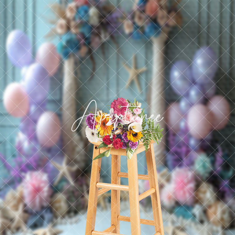 Aperturee - Blue Retro Wall Starfish Balloon Cake Smash Backdrop