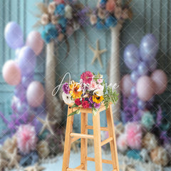 Aperturee - Blue Retro Wall Starfish Balloon Cake Smash Backdrop