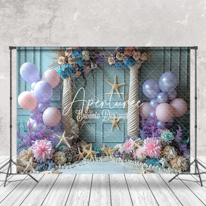 Aperturee - Blue Retro Wall Starfish Balloon Cake Smash Backdrop