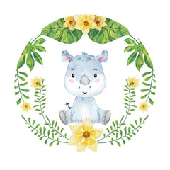 Aperturee - Blue Rhino And Floral Round Birthday Backdrop