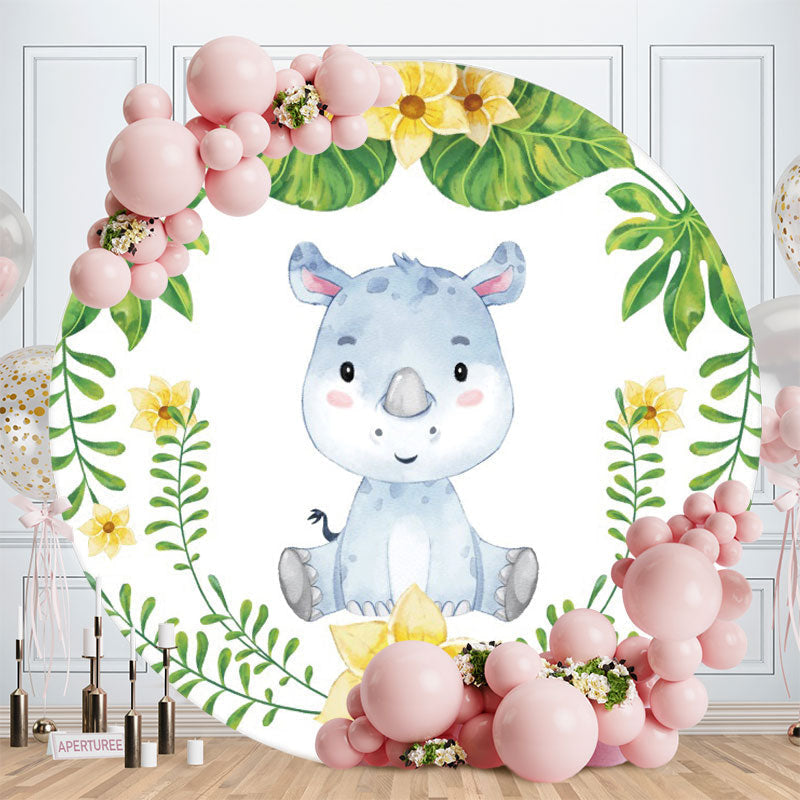 Aperturee - Blue Rhino And Floral Round Birthday Backdrop