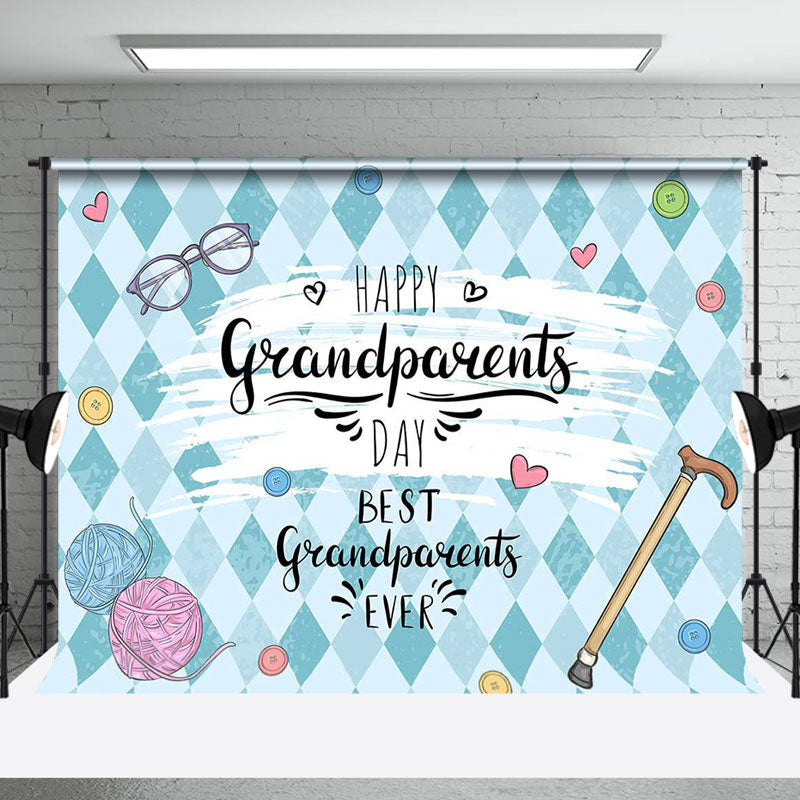 Aperturee - Blue Rhombus Buttons Happy Grandparents Day Backdrop