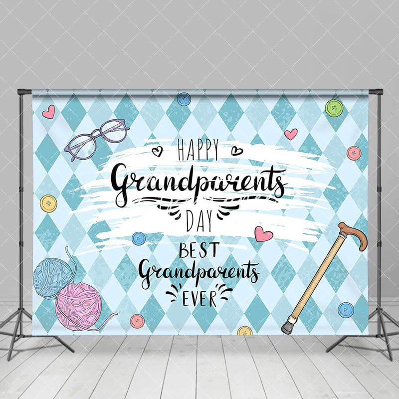 Aperturee - Blue Rhombus Buttons Happy Grandparents Day Backdrop