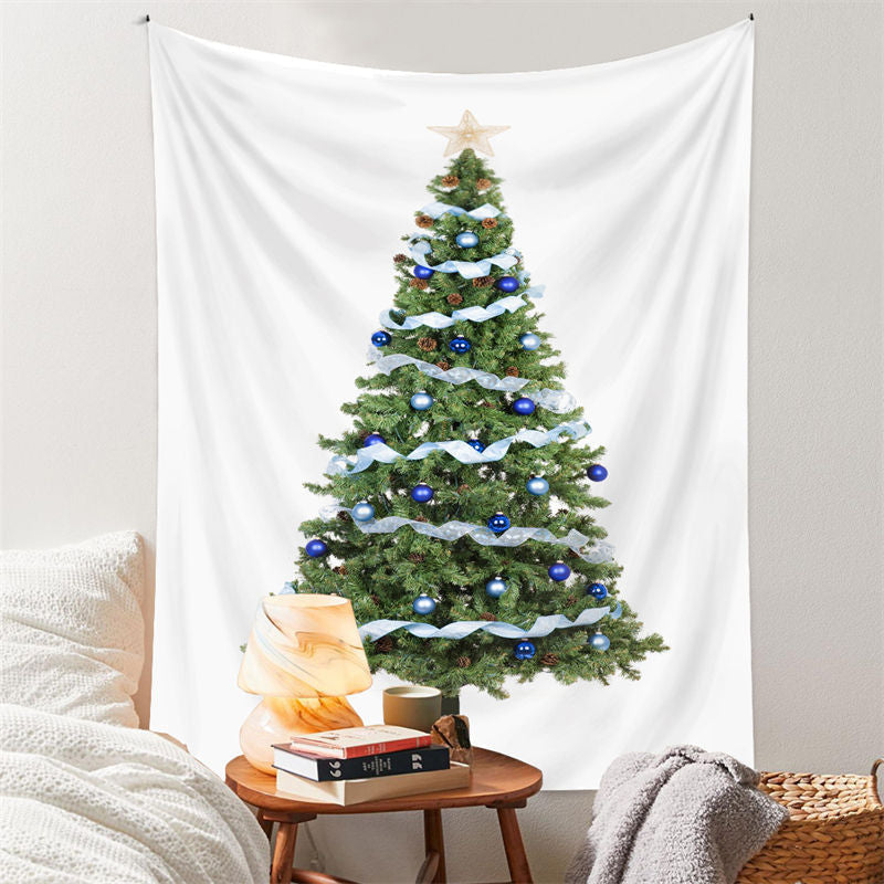 Aperturee - Blue Ribbon Christmas Tree Tapestry Wall Hanging