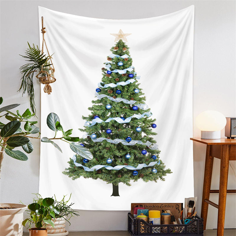 Aperturee - Blue Ribbon Christmas Tree Tapestry Wall Hanging