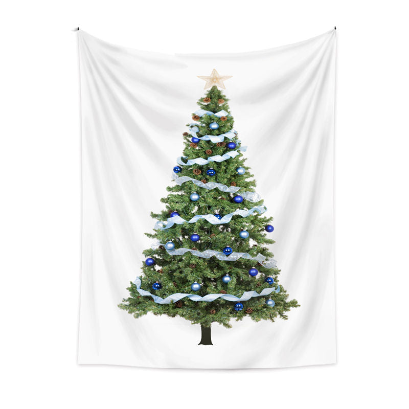 Aperturee - Blue Ribbon Christmas Tree Tapestry Wall Hanging