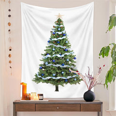 Aperturee - Blue Ribbon Christmas Tree Tapestry Wall Hanging