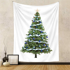 Aperturee - Blue Ribbon Christmas Tree Tapestry Wall Hanging