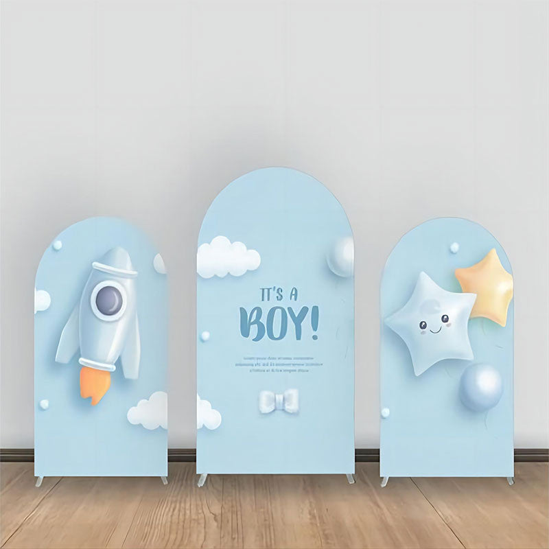 Aperturee - Blue Rocket Star Cloud Baby Shower Arch Backdrop Kit