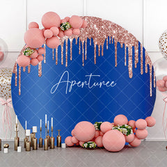 Aperturee - Blue Rose Gold Solid Color Glitters Round Backdrop