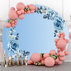 Aperturee Blue Rose Leaves Theme Happy Birthday Circle Backdrop