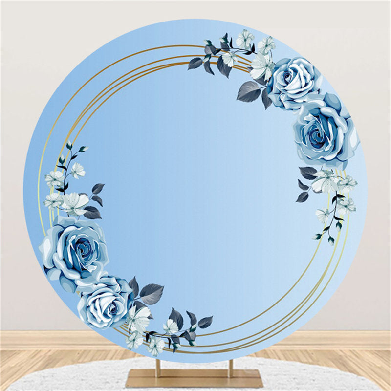 Aperturee Blue Rose Leaves Theme Happy Birthday Circle Backdrop