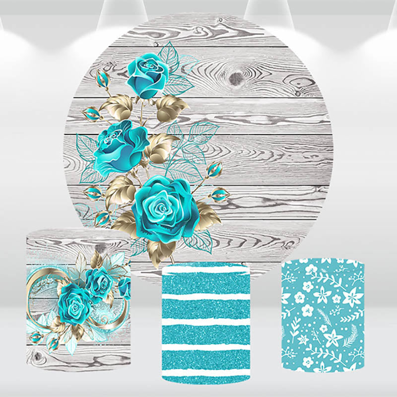 Aperturee Blue Rose Wooden Texture Round Backdrop Kit For Girls