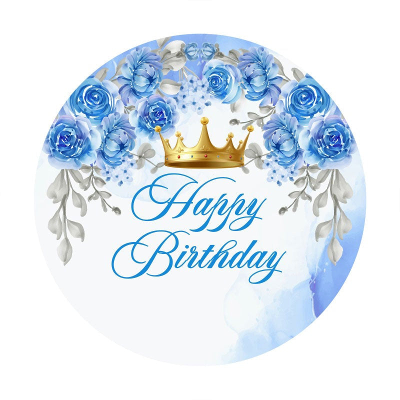 Aperturee - Blue Roses Circle Happy Birthday Backdrop For Girl