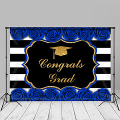 Aperturee - Blue Roses Stripe Congrats Grad Photo Booth Backdrop