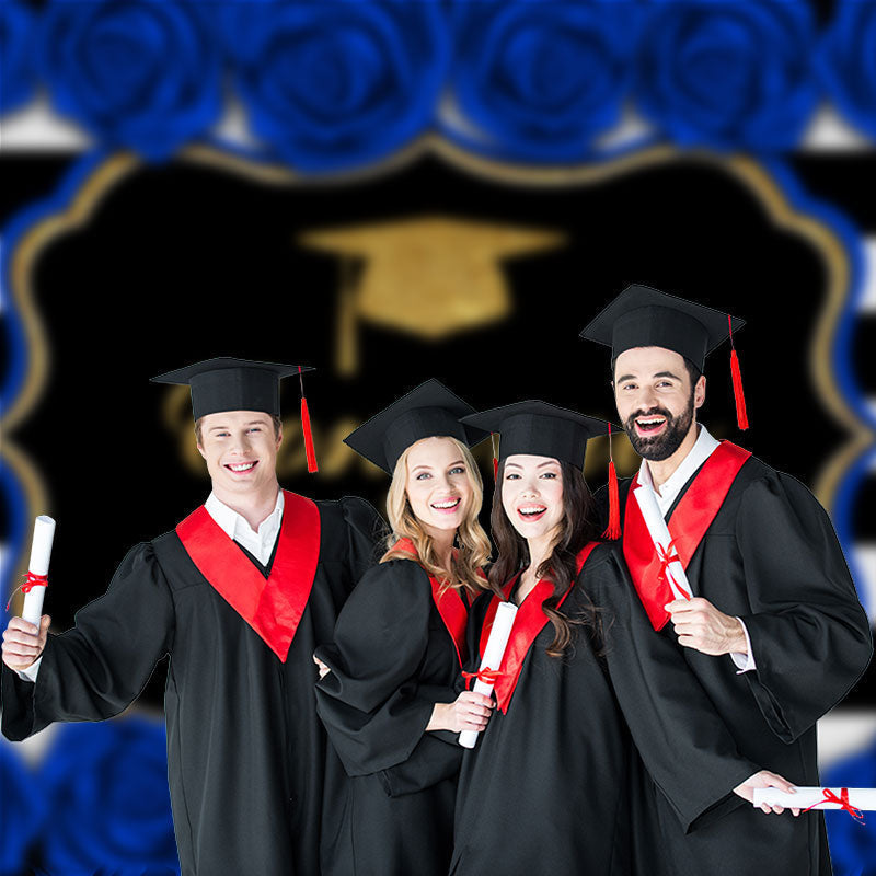 Aperturee - Blue Roses Stripe Congrats Grad Photo Booth Backdrop