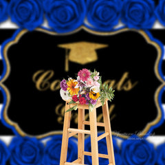 Aperturee - Blue Roses Stripe Congrats Grad Photo Booth Backdrop