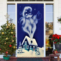 Aperturee - Blue Santa Claus Snowy Bokeh Christmas Door Cover