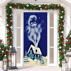 Aperturee - Blue Santa Claus Snowy Bokeh Christmas Door Cover