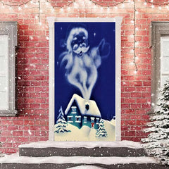 Aperturee - Blue Santa Claus Snowy Bokeh Christmas Door Cover