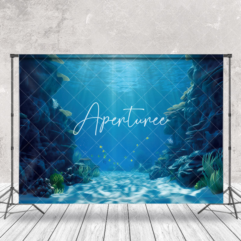 Aperturee - Blue Sea Bottom Rock Fish Seaweed Photo Backdrop