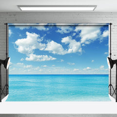 Aperturee - Blue Sea Sky White Clouds Summer Backdrop For Photo