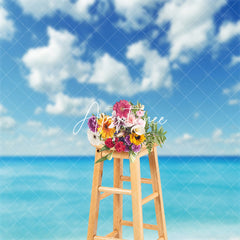 Aperturee - Blue Sea Sky White Clouds Summer Backdrop For Photo