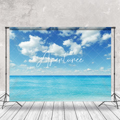 Aperturee - Blue Sea Sky White Clouds Summer Backdrop For Photo