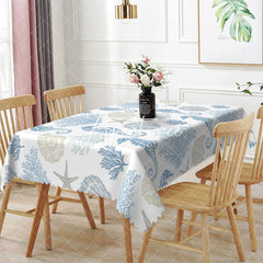 Aperturee - Blue Seahorse Coral Conch Prints Rectangle Tablecloth