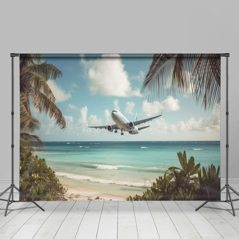 Aperturee - Blue Seaside Plants Airplane Photo Summer Backdrop