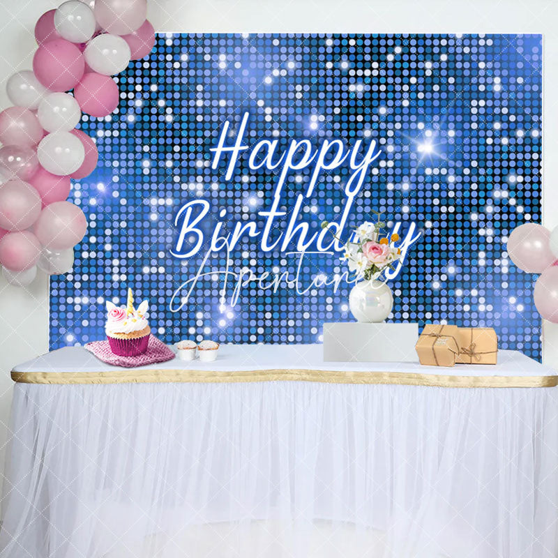 Aperturee - Blue Sequins Sparkle Happy Birthday Party Backdrop