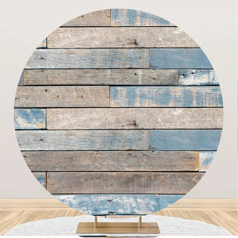 Aperturee - Blue Shabby Wood Plank Vintage Round Party Backdrop