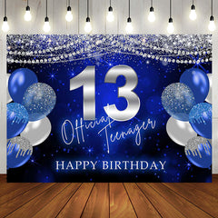 Aperturee - Blue Silver Balloon Glitter 13th Birthday Backdrop