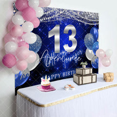 Aperturee - Blue Silver Balloon Glitter 13th Birthday Backdrop