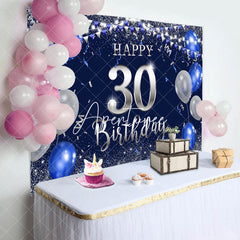 Aperturee - Blue Silver Balloon Glitter 30th Birthday Backdrop